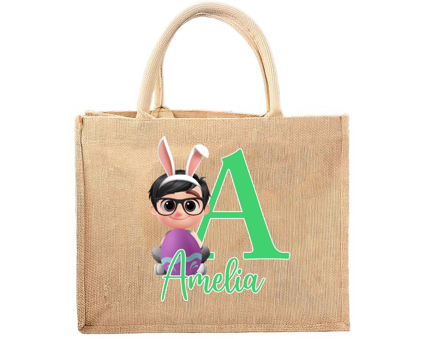 Hoppy Easter Fun - Personalized Custom Jute Tote Bag