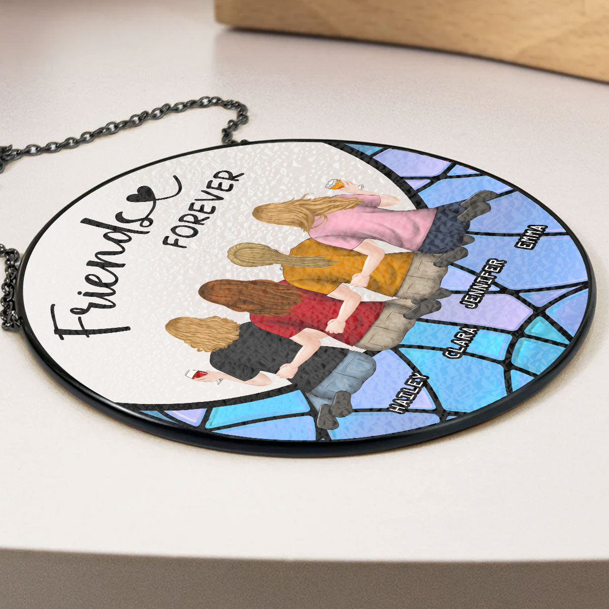 Friends Sitting On The Moon Version 2 - Personalized Custom Window Hanging Suncatcher