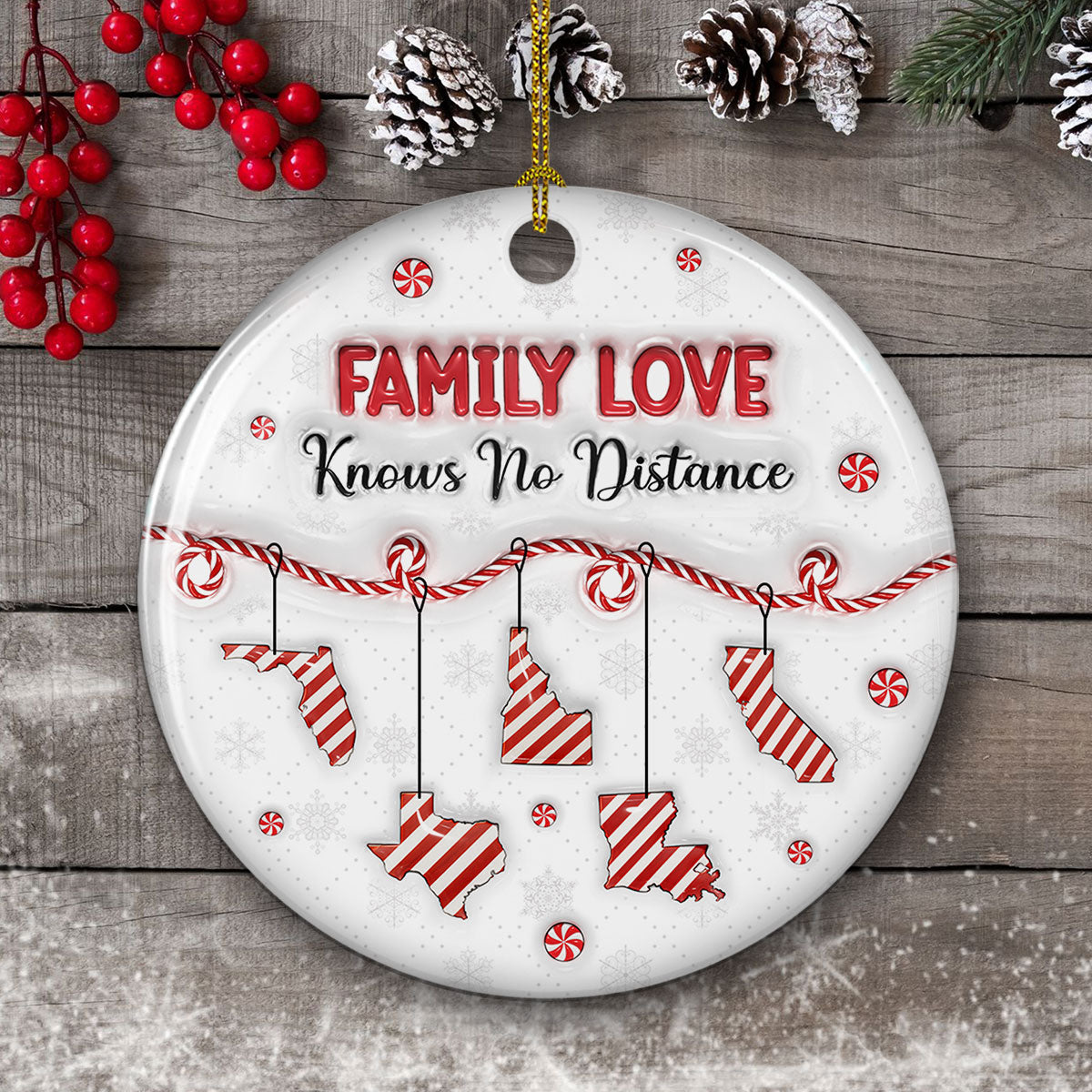 Family Distance Christmas Candy - Personalized Custom 3D Inflated Effect Ceramic Ornament
