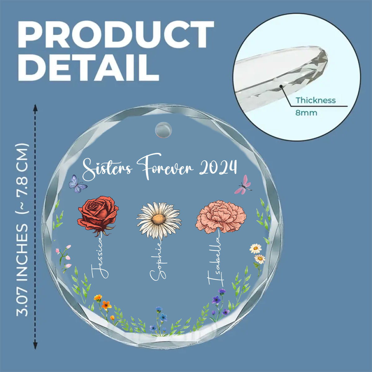 Family Besties Flower - Personalized Custom Glass Ornament