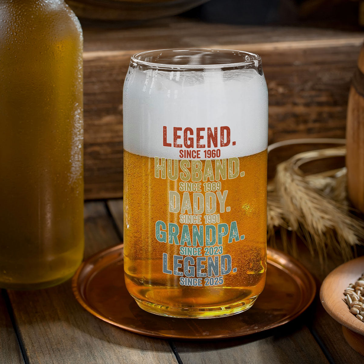 Legend Husband Dad Papa - Personalized Custom Beer Can Glass