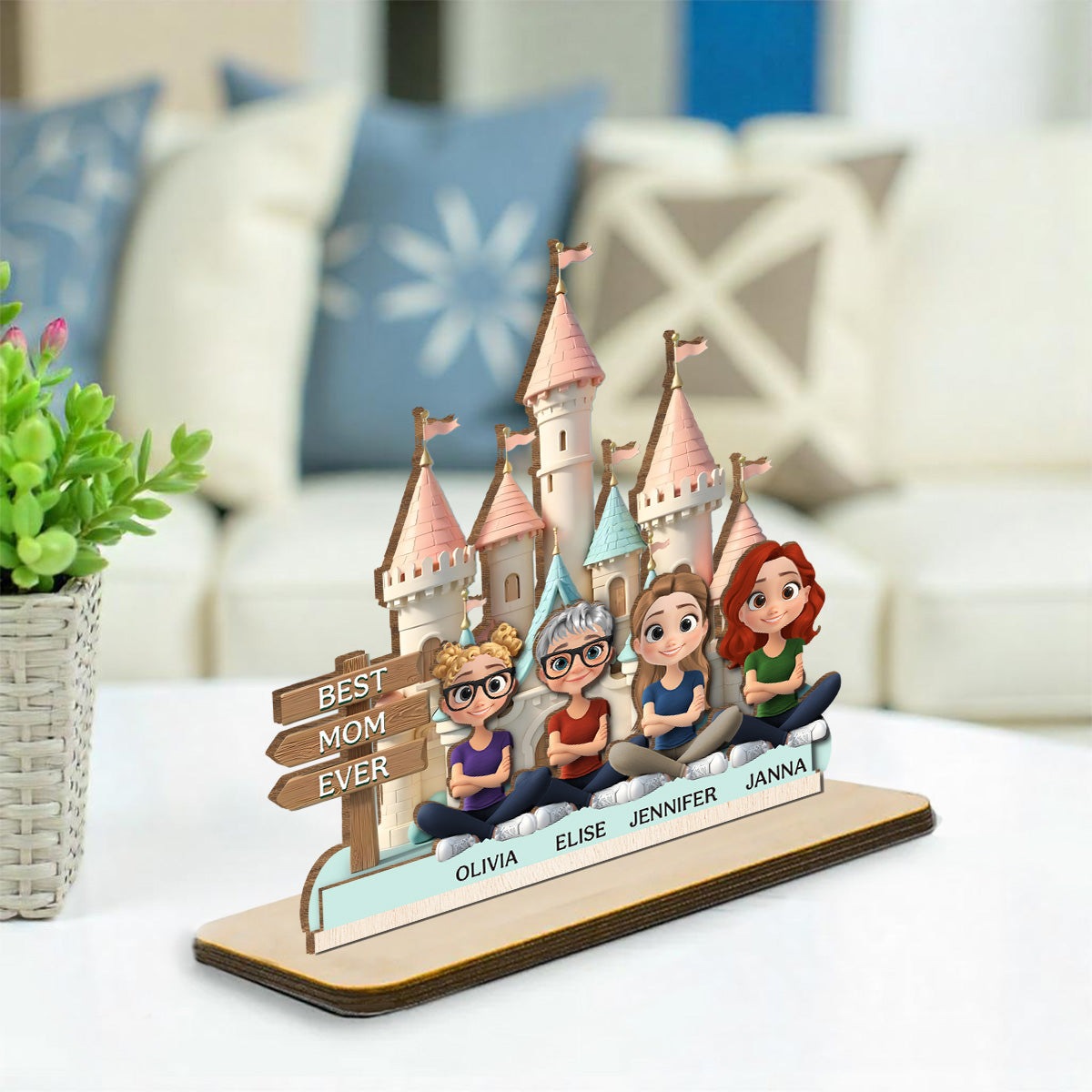 Best Mom Ever Version 2 - Personalized Custom 2-Layer Wood Plaque With Flat Base