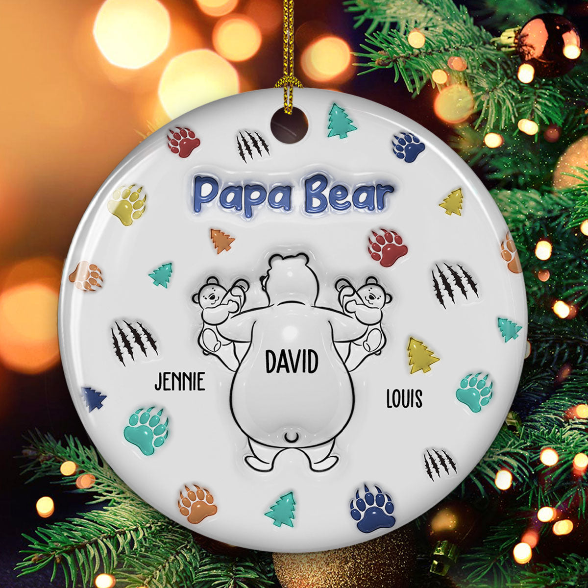 Papa Bear - Personalized Custom 3D Inflated Effect Ceramic Ornament