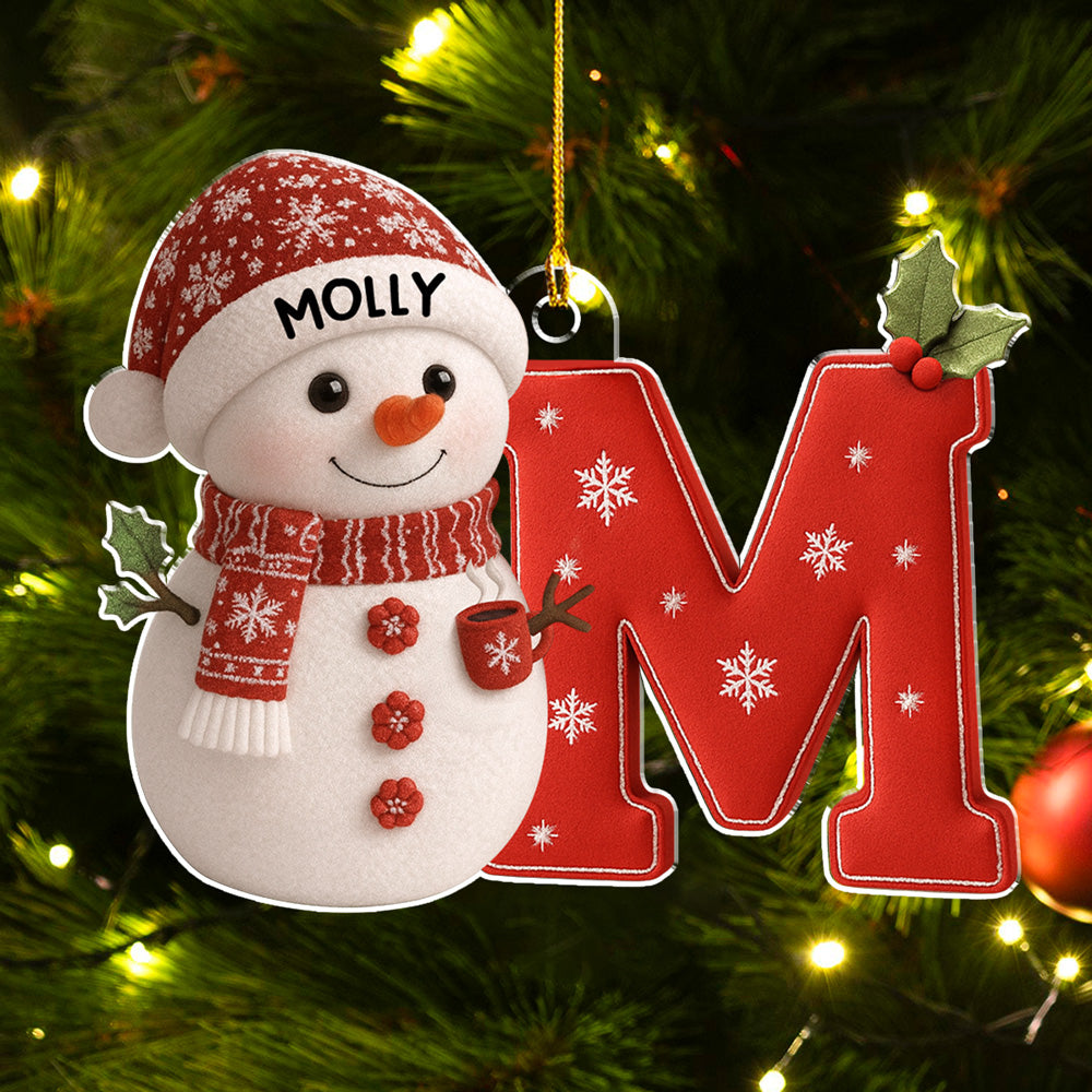 Little Snowman Joy With Letter - Personalized Custom Acrylic Ornament
