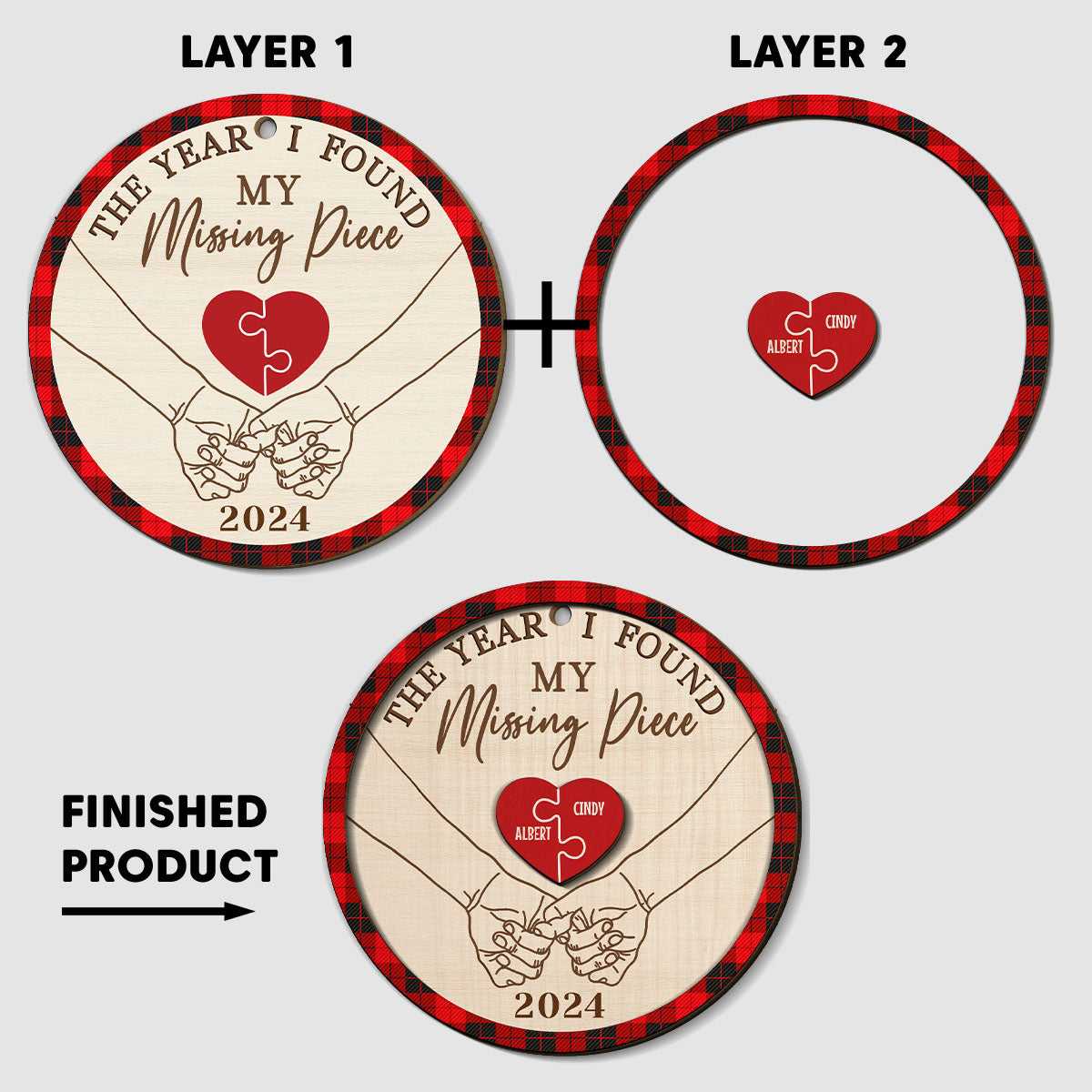 The Year I Found My Missing Piece - Personalized Custom Freeshape 2-Layered Wood Ornament