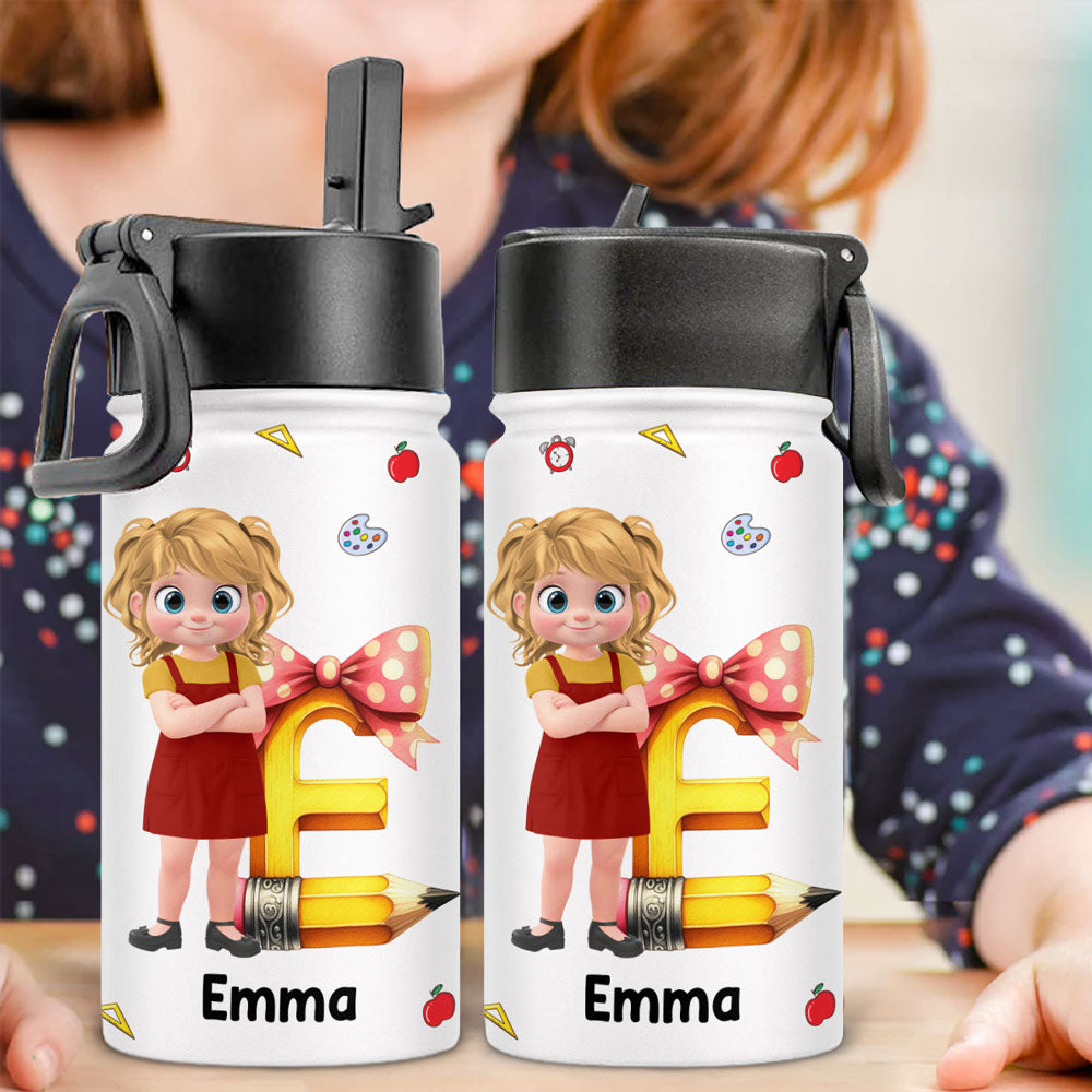 Alphabet Cartoonize - Personalized Custom 3D Inflated Effect Kids Water Bottle