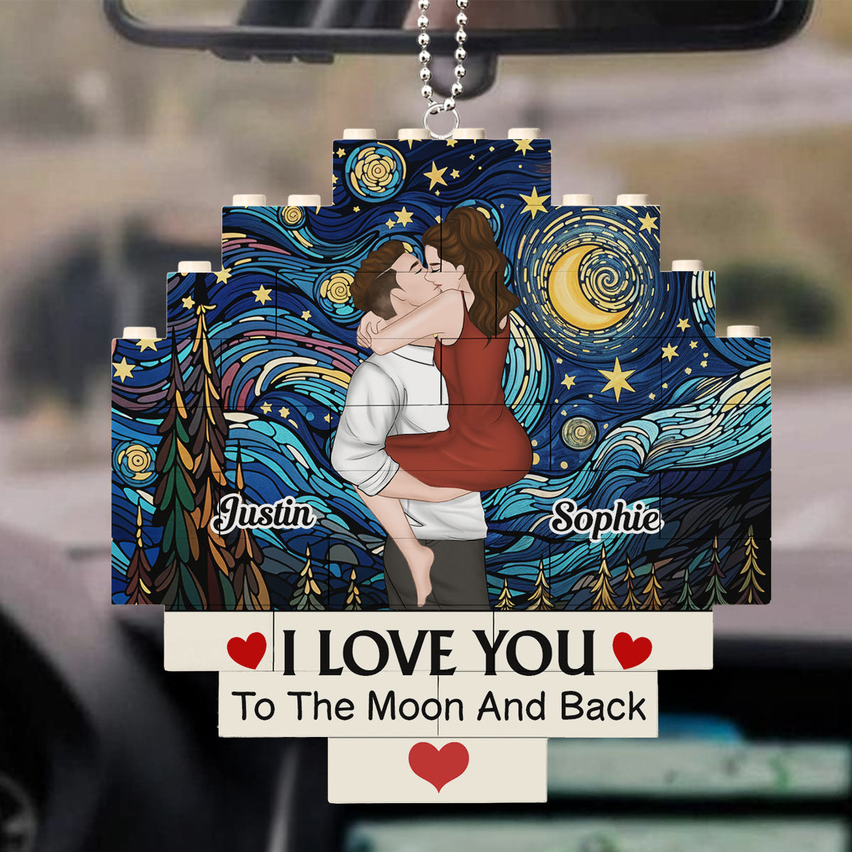 Love You To The Moon - Personalized Custom Puzzle Car Ornament