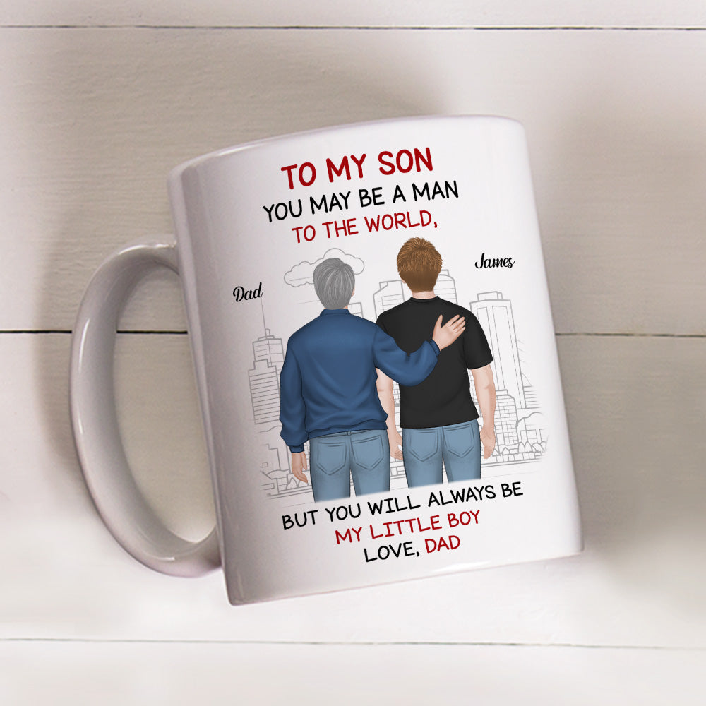Man To World Boy To Dad - Personalized Custom Coffee Mug
