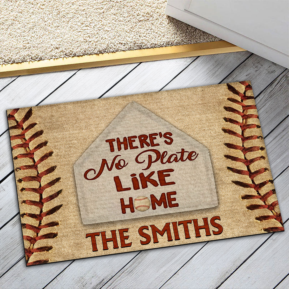 There Is No Plate Like Home Baseball -  Personalized Custom Doormat