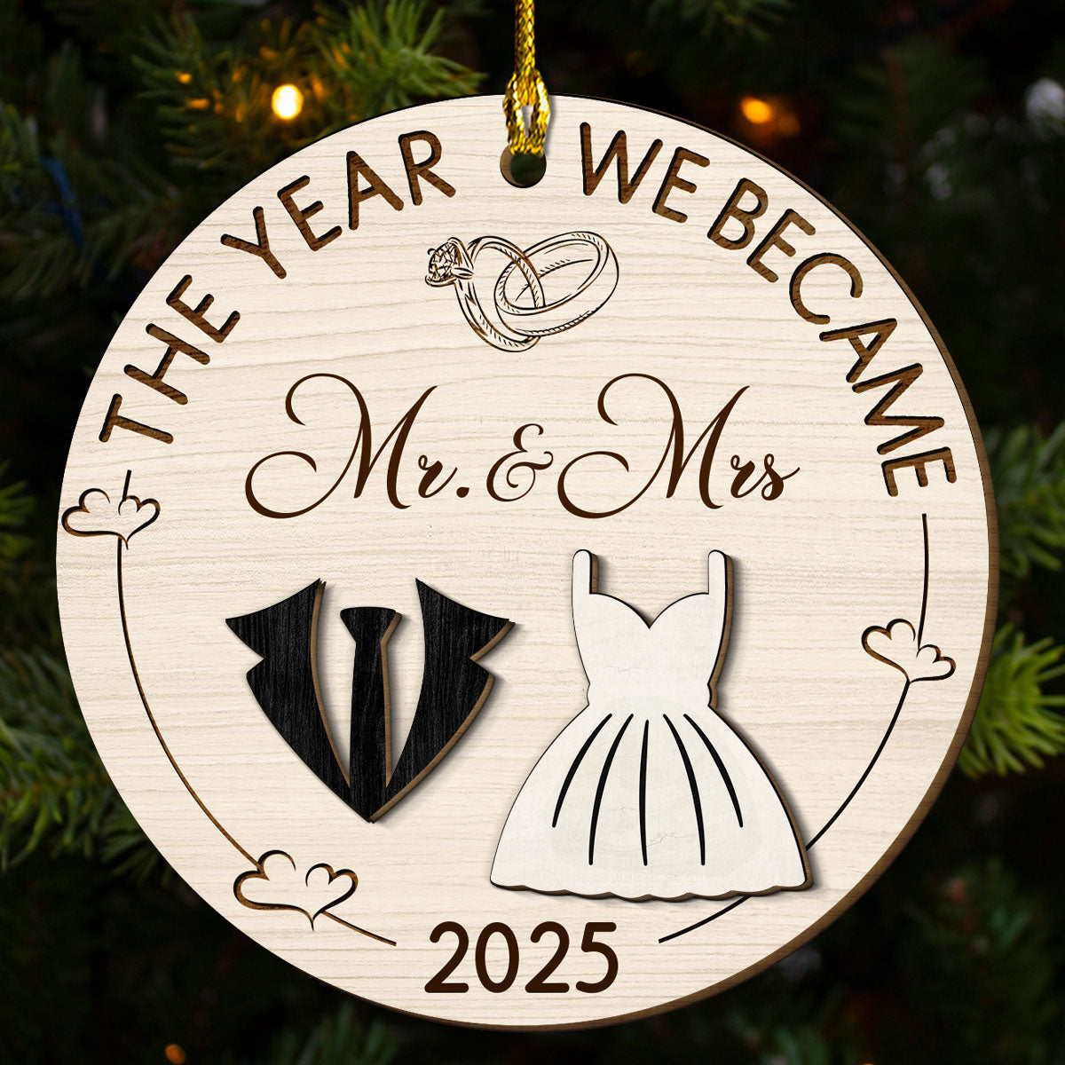 The Year Love Became Forever - Personalized Custom Freeshape 2-Layered Wood Ornament