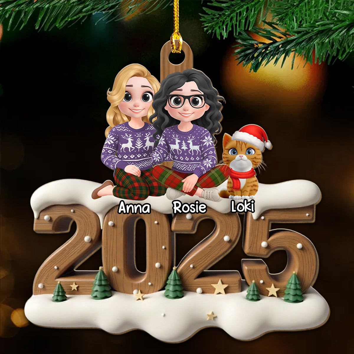 Us Together With Cats Onwards - Personalized Custom 3D Effect Wood Ornament