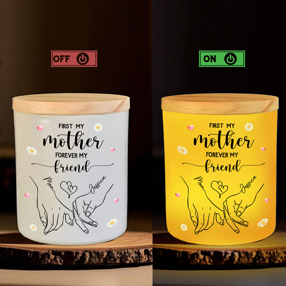 First My Mother Forever My Friend - Personalized Custom Glass Jar With LED Candle