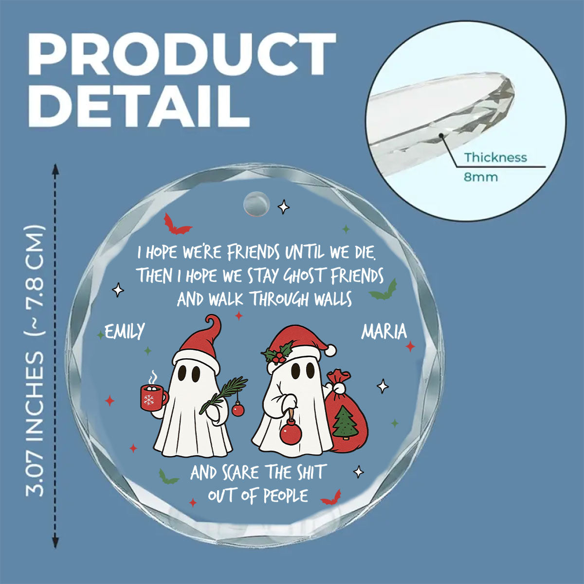 Ghost Friends Forever Stay Together - Personalized Custom Glass Ornament