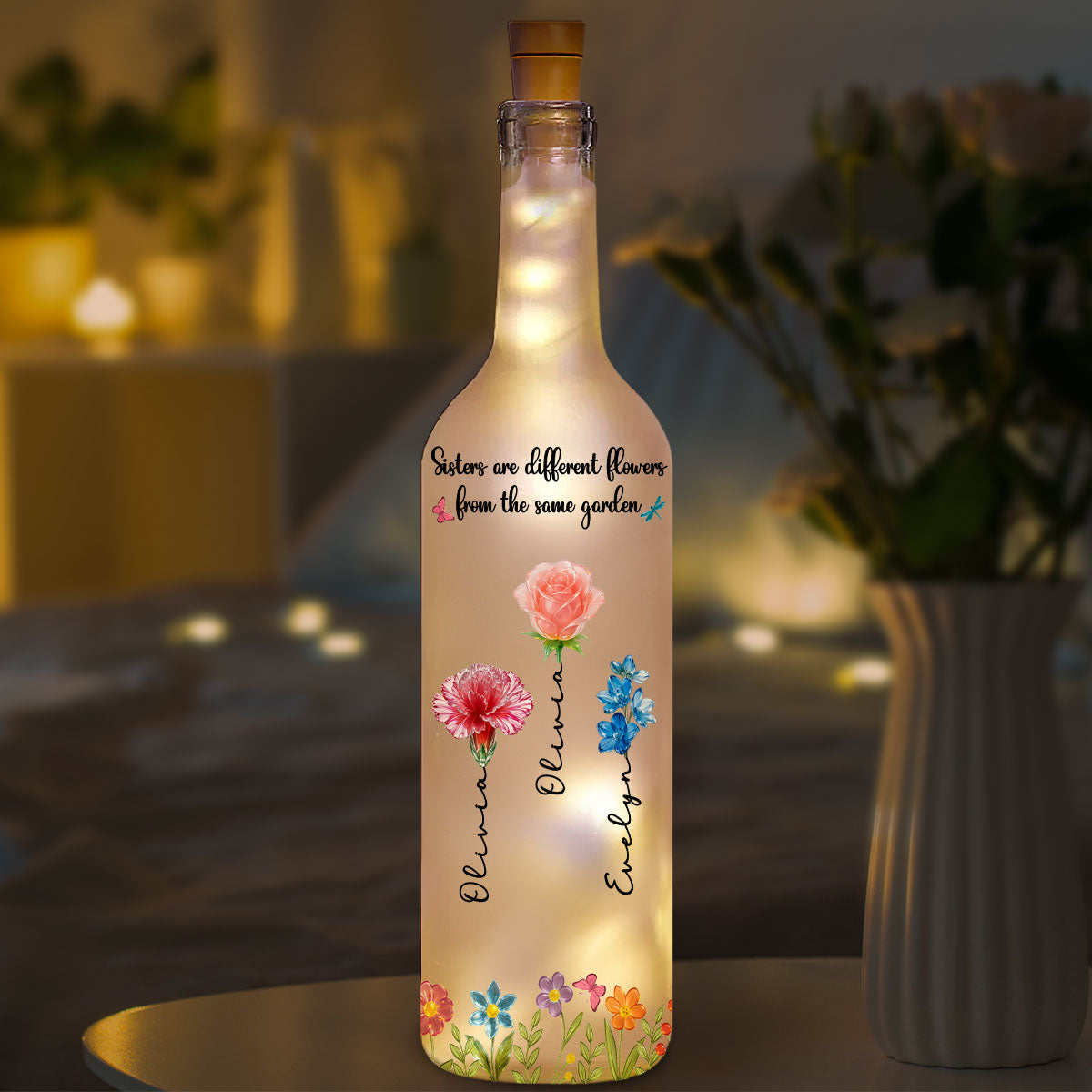 Sisters Are Different Flowers From The Same Garden Ver 2 - Personalized Custom Bottle Lamp
