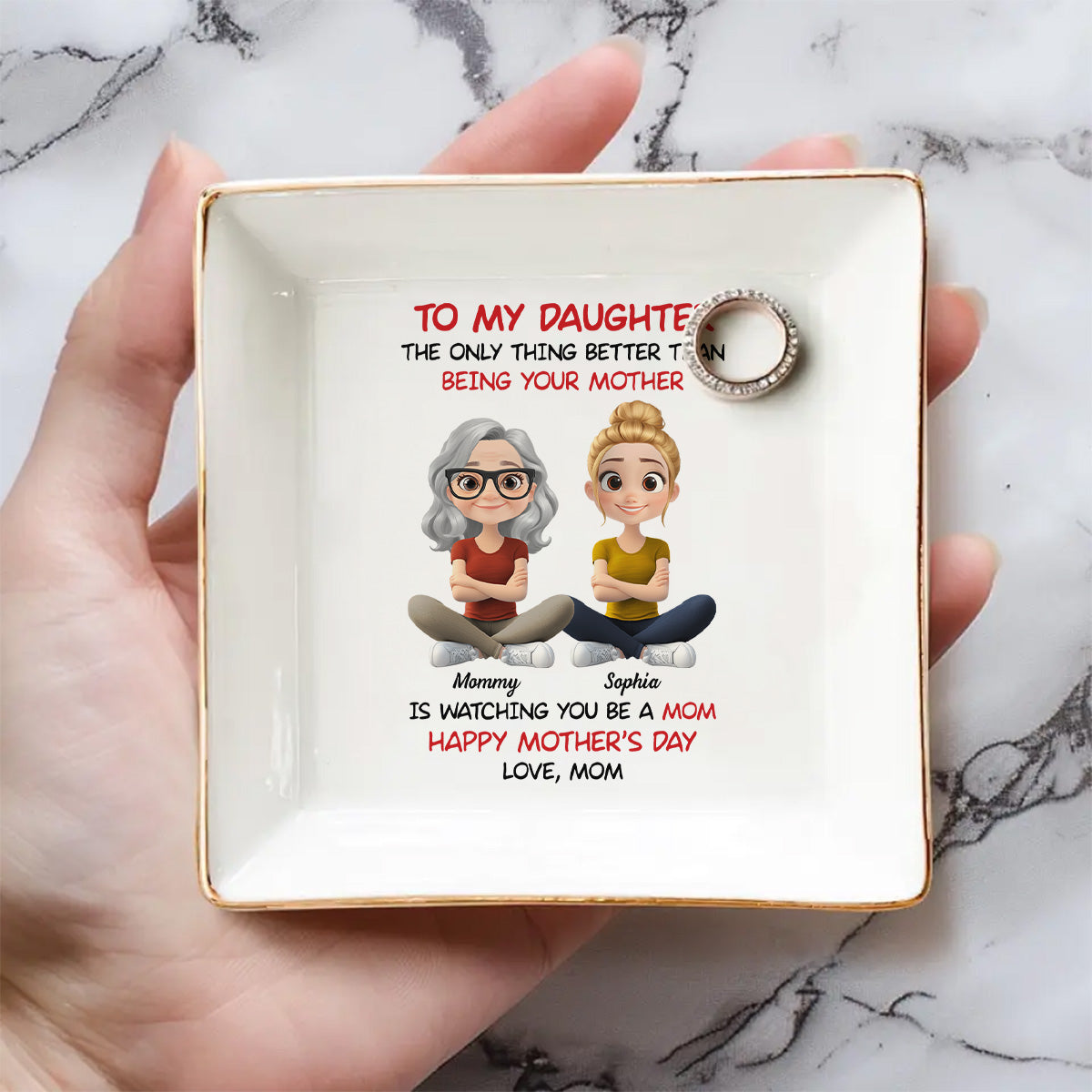 To My Daughter Cartoonize - Personalized Custom Jewelry Dish