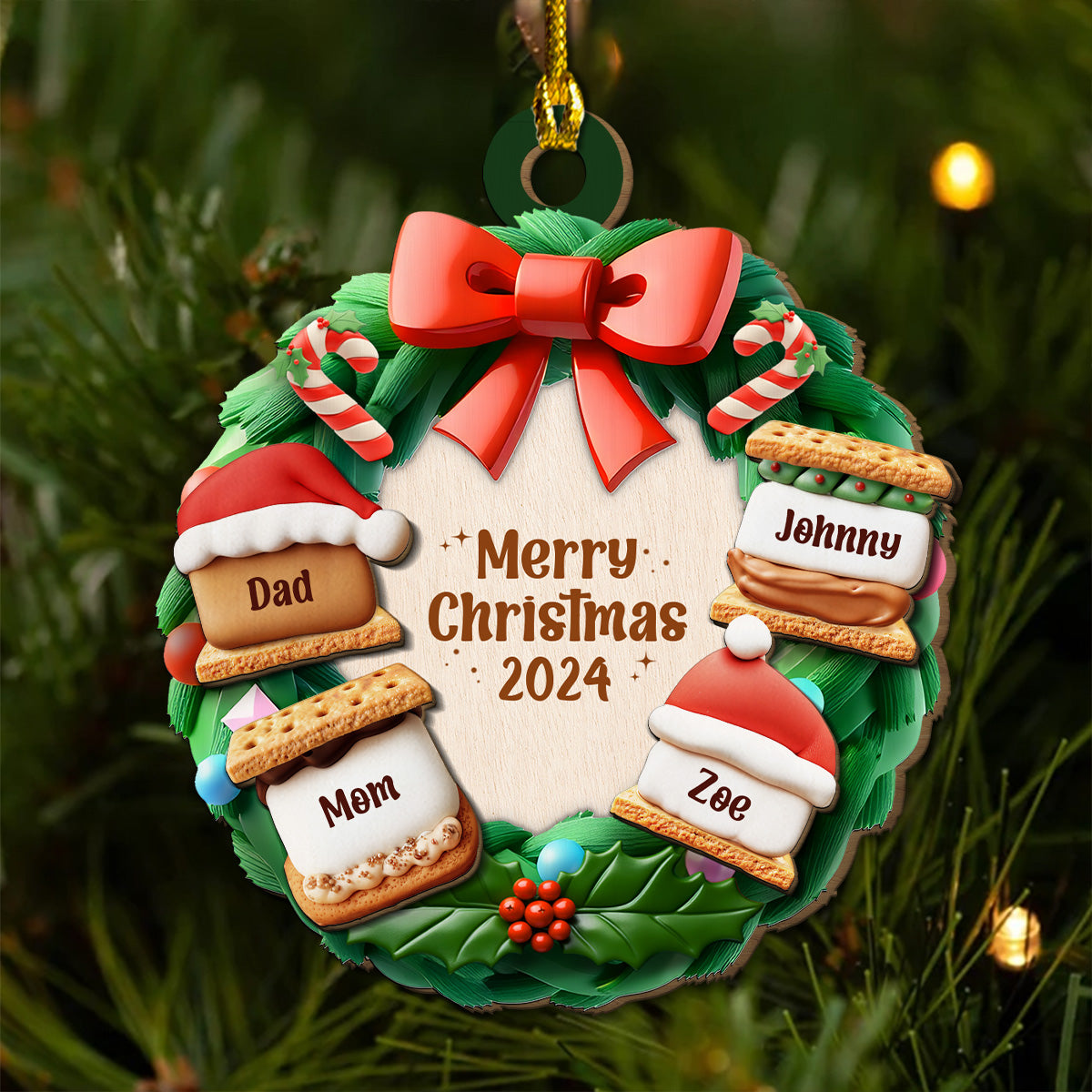 Smore Family Christmas Together - Personalized Custom Freeshape 2-Layered Wood Ornament
