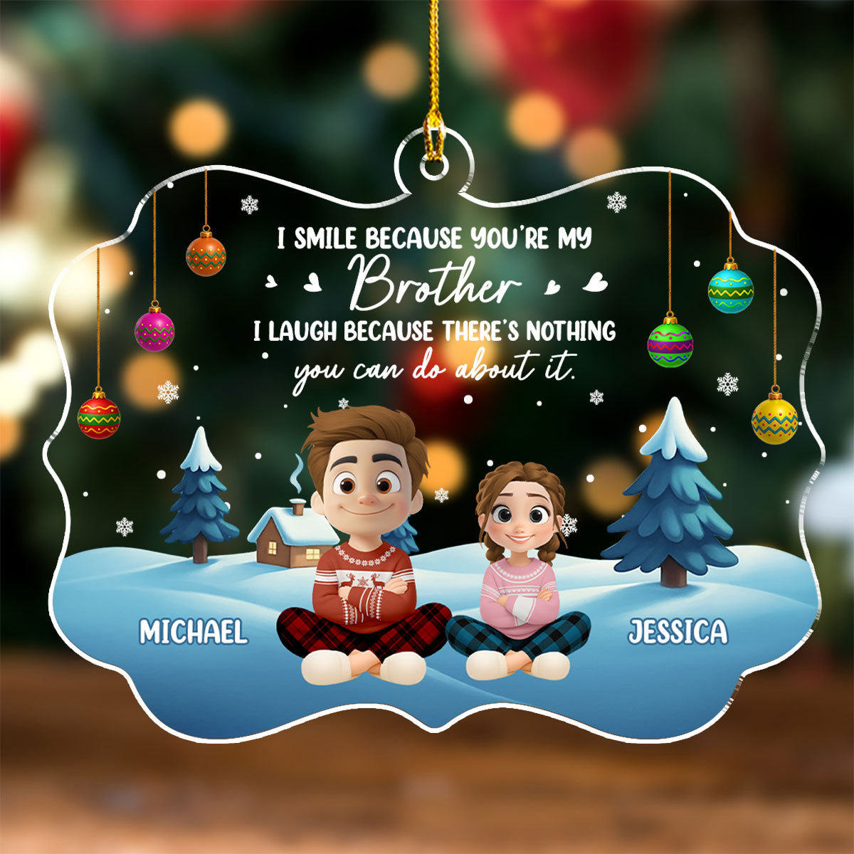 Forever Smiling With My Sibling - Personalized Custom Acrylic Ornament