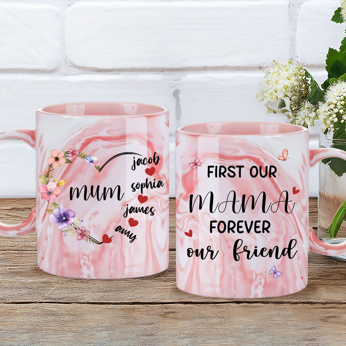 Sweethearts Of Mom - Personalized Custom Pink Marble Mug