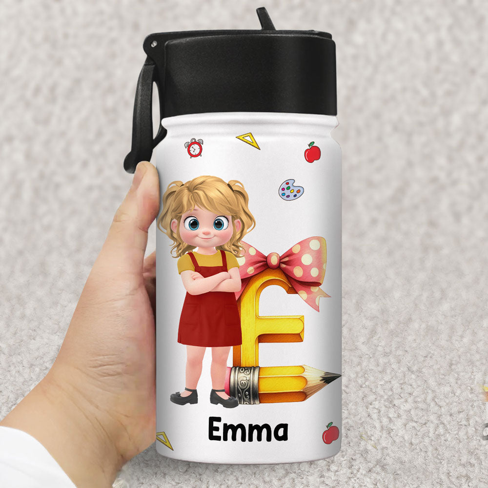 Alphabet Cartoonize - Personalized Custom 3D Inflated Effect Kids Water Bottle