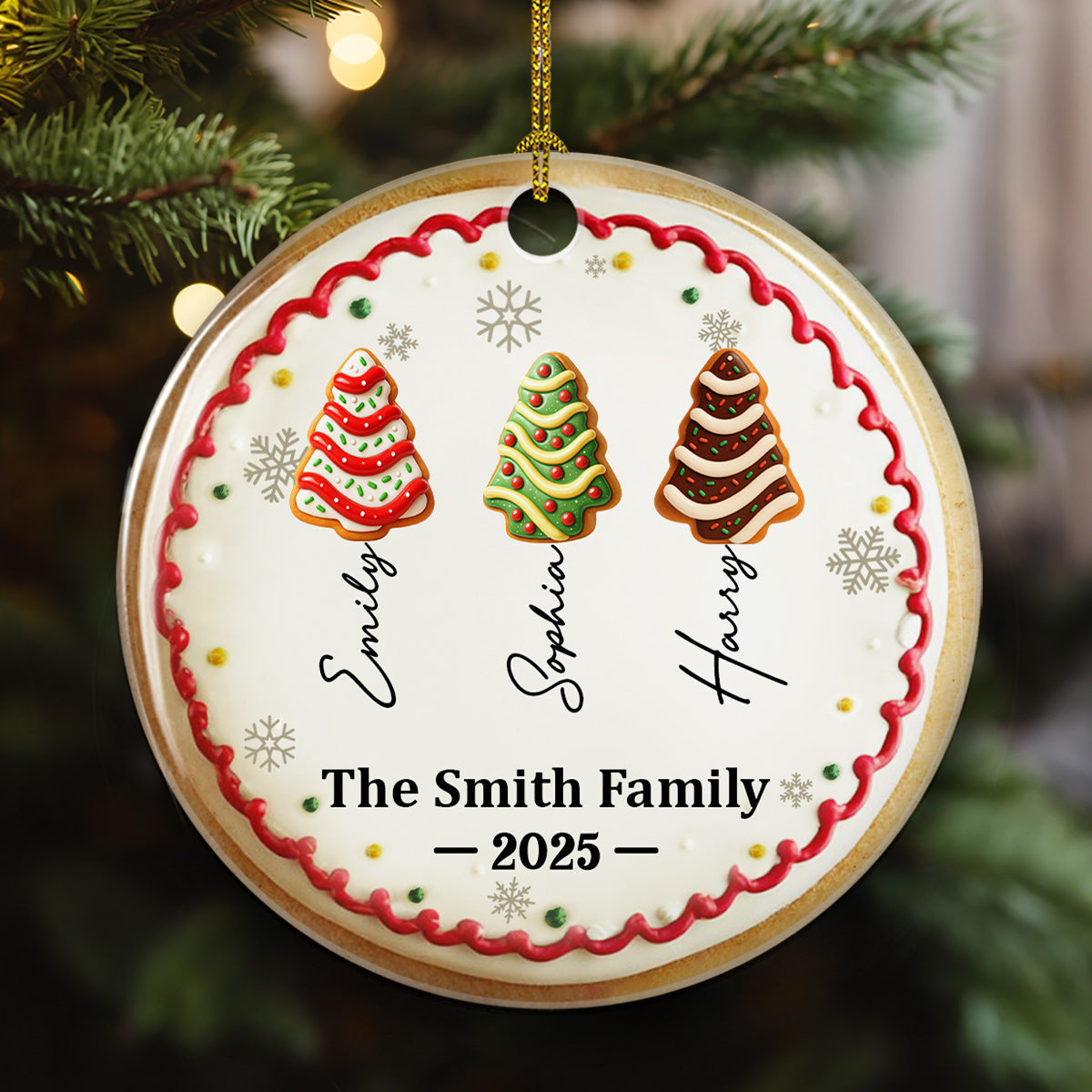 Family Christmas Cake Names - Personalized Custom 3D Effect Ceramic Ornament