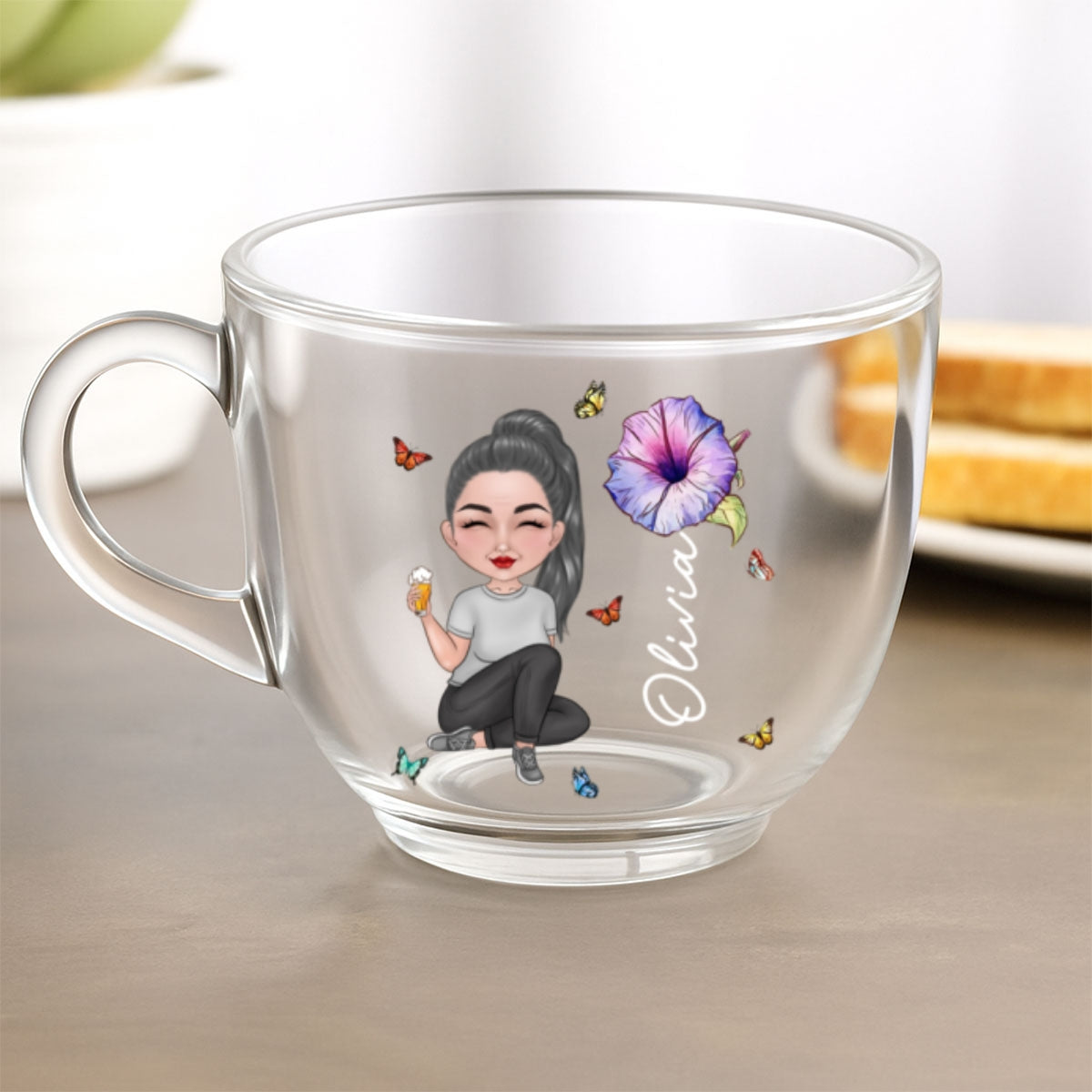 Cartoon Bloom Girl Charm - Personalized Custom Glass Tea Cup