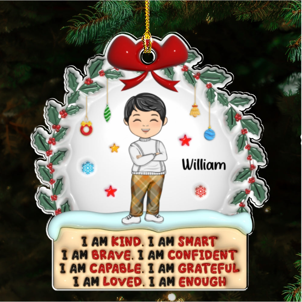 Kind Smart Loved Christmas - Personalized Custom 3D Inflated Effect Acrylic Ornament
