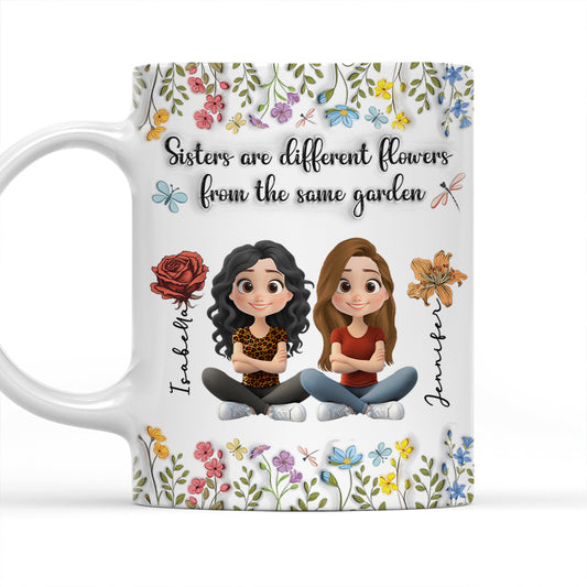 Sisters Are Different Flowers Cartoonize - Personalized Custom 3D Inflated Effect Mug