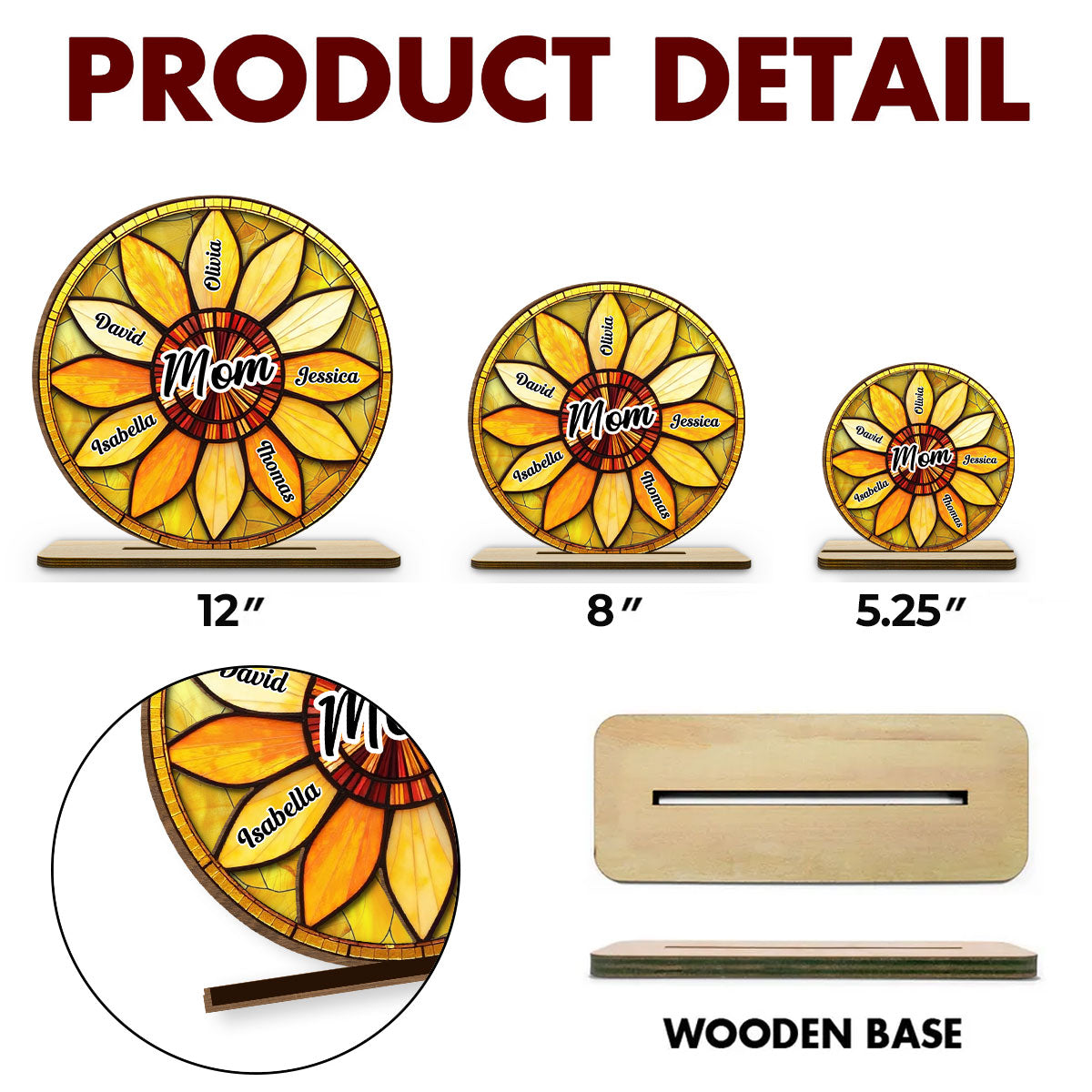 Family Sunflower - Personalized Custom 2-Layer Wood Plaque With Flat Base