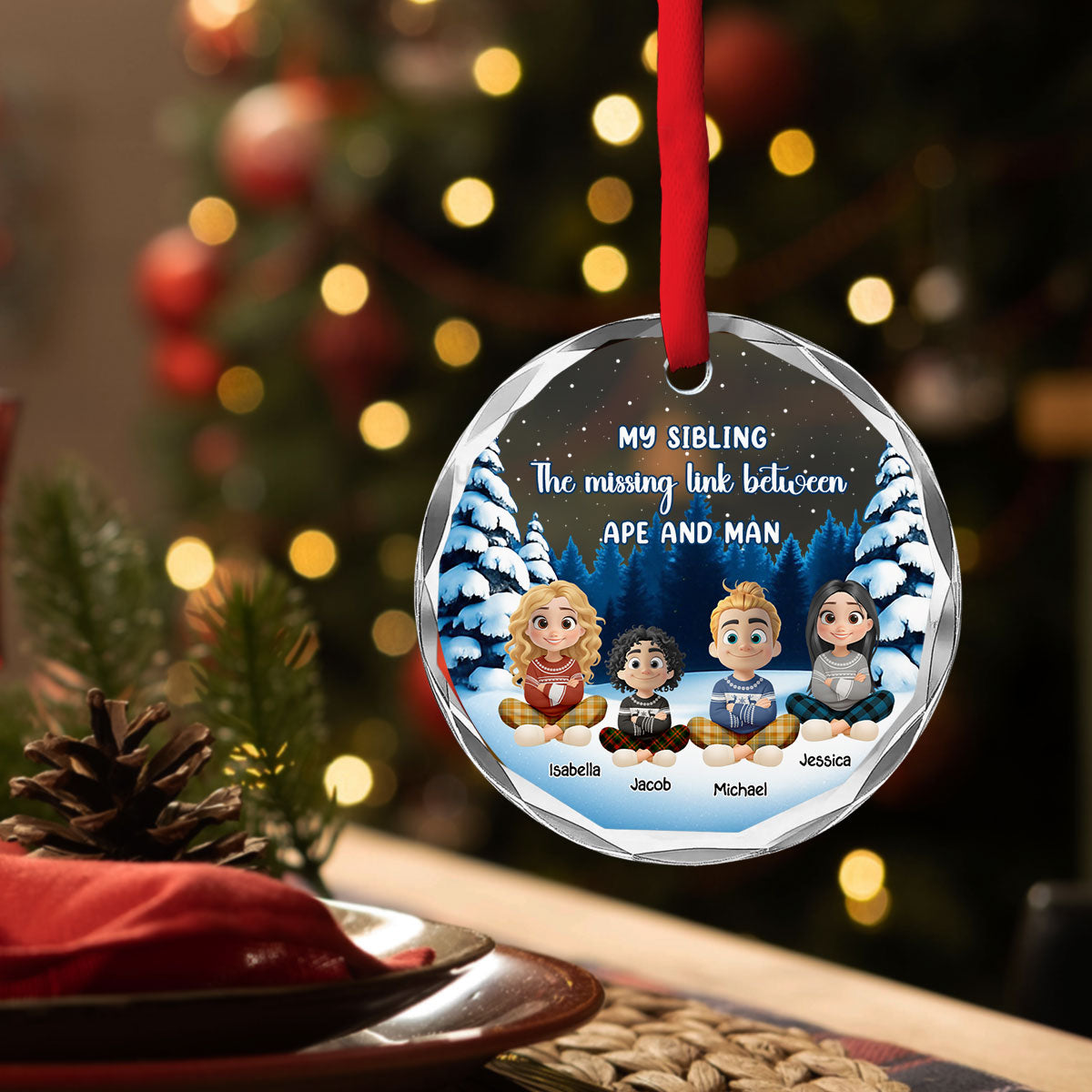 Sibling Evolution Still In Progress - Personalized Custom Glass Ornament