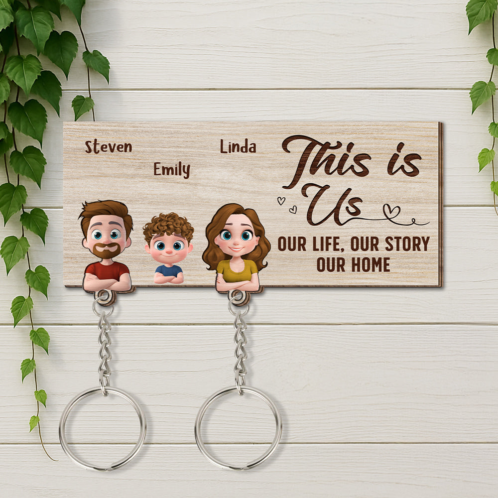 This Is Us - Personalized Custom Wooden Key Holder With Keychain