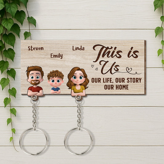 This Is Us - Personalized Custom Wooden Key Holder With Keychain