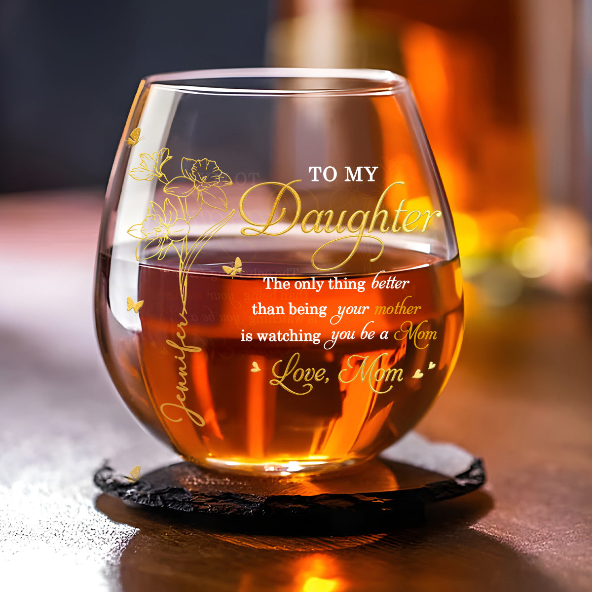 Love My Daughter Be A Mom - Personalized Custom Wine Glass