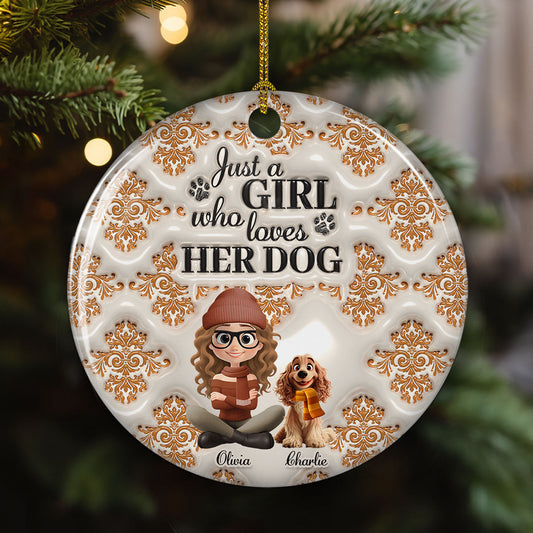Pumskin Girl And Dog - Personalized Custom 3D Inflated Effect Ceramic Ornament