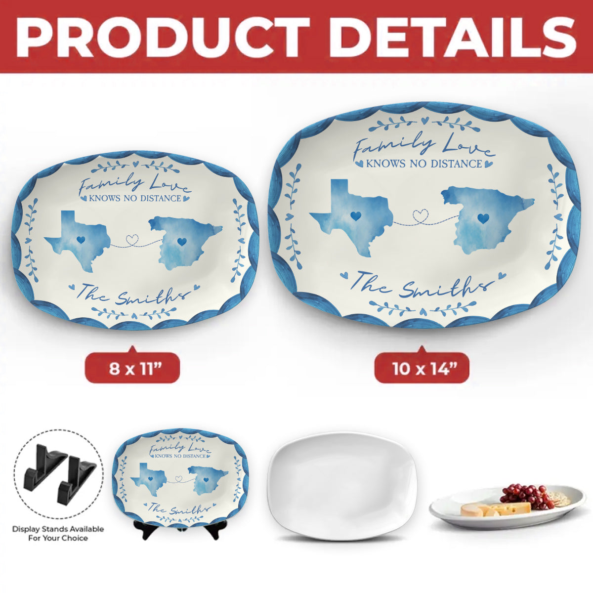 Family Love Knows No Distance - Personalized Custom Platter