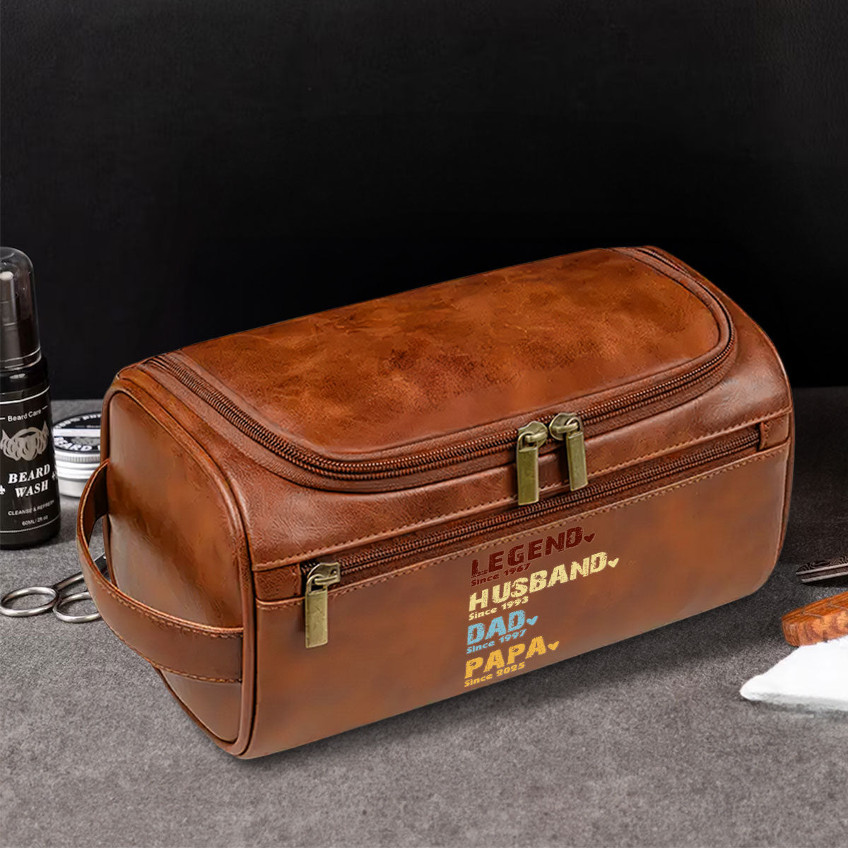 Legend Husband Dad Grandpa - Personalized Custom Leather Toiletry Bag