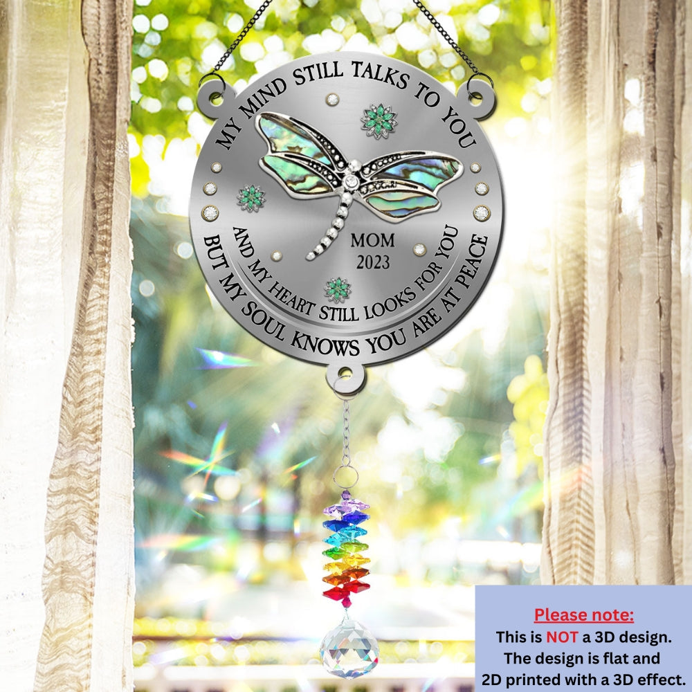 Dragonfly My Mind My Heart My Soul - Personalized Custom Suncatcher With Crystal Rainbow Charm