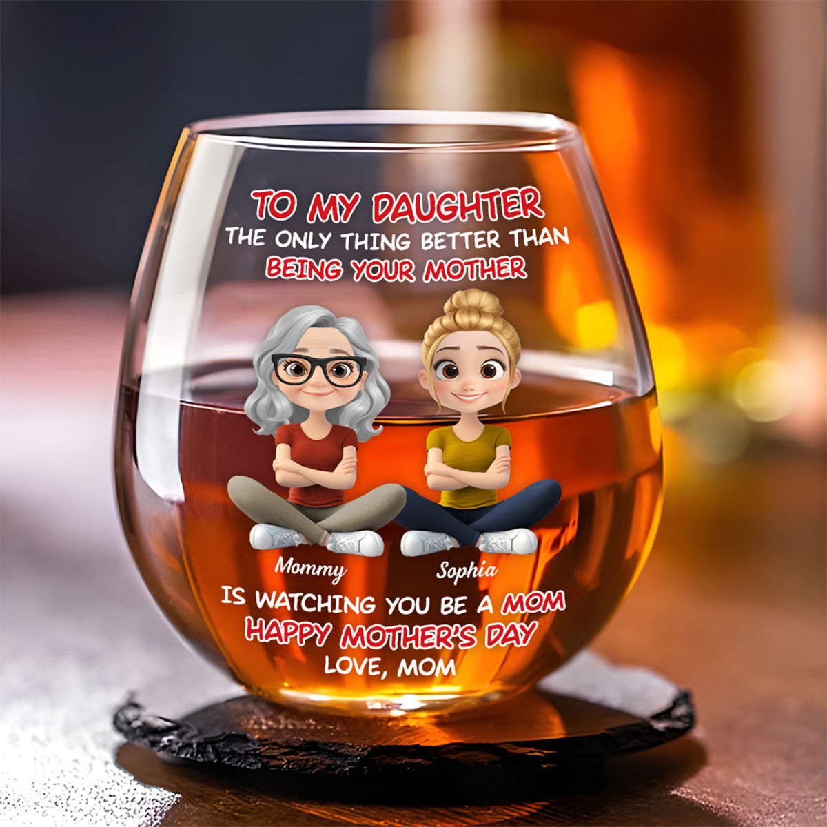To My Daughter Cartoonize - Personalized Custom Wine Glass