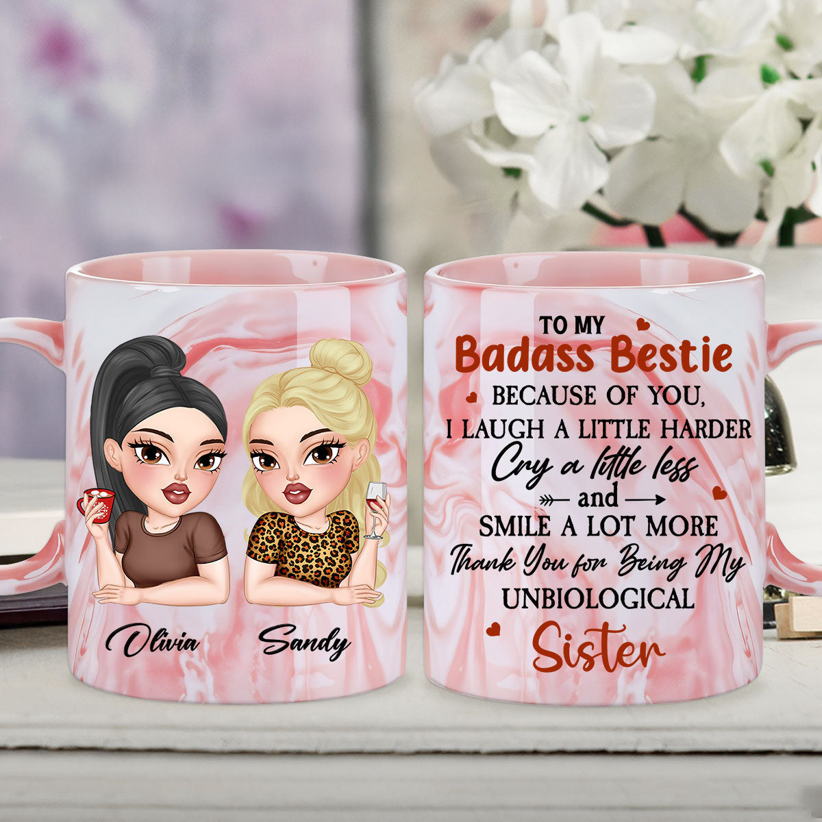 To My Badass Bestie - Personalized Custom Pink Marble Mug