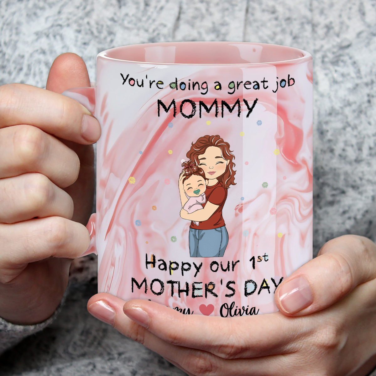 You Are Doing A Great Job - Personalized Custom Pink Marble Mug