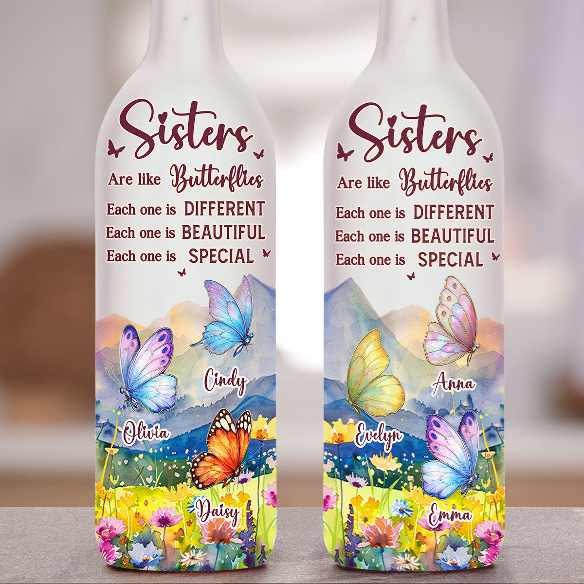 Sisters Are Like Butterflies - Personalized Custom Bottle Lamp