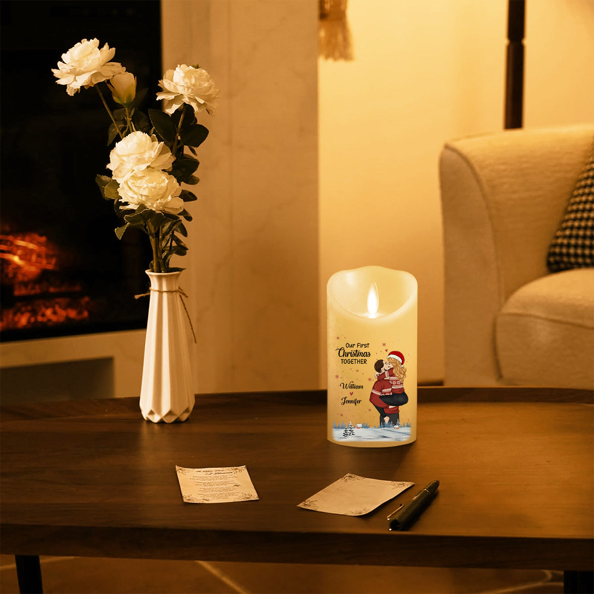 Our First Christmas Together - Personalized Custom LED Candle