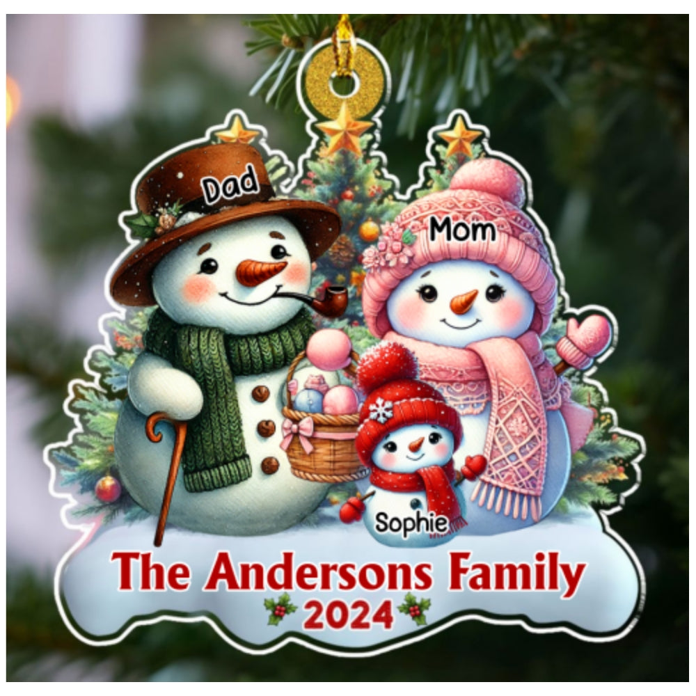 Snowman Family Version 2 - Personalized Custom Acrylic Ornament