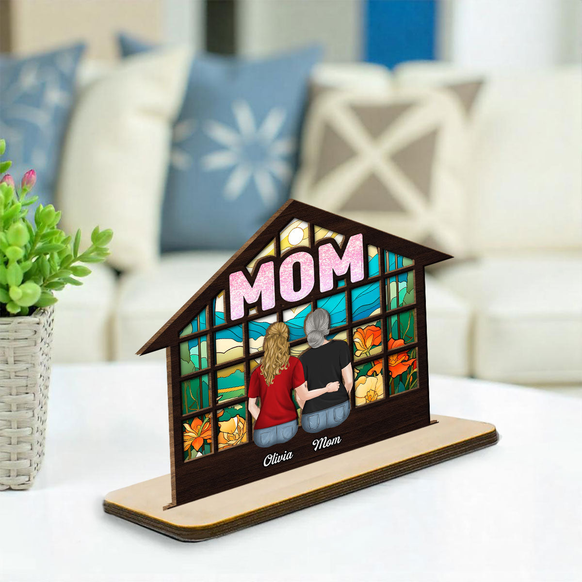 We Love You Mom - Personalized Custom 2-Layer Wood Plaque With Flat Base