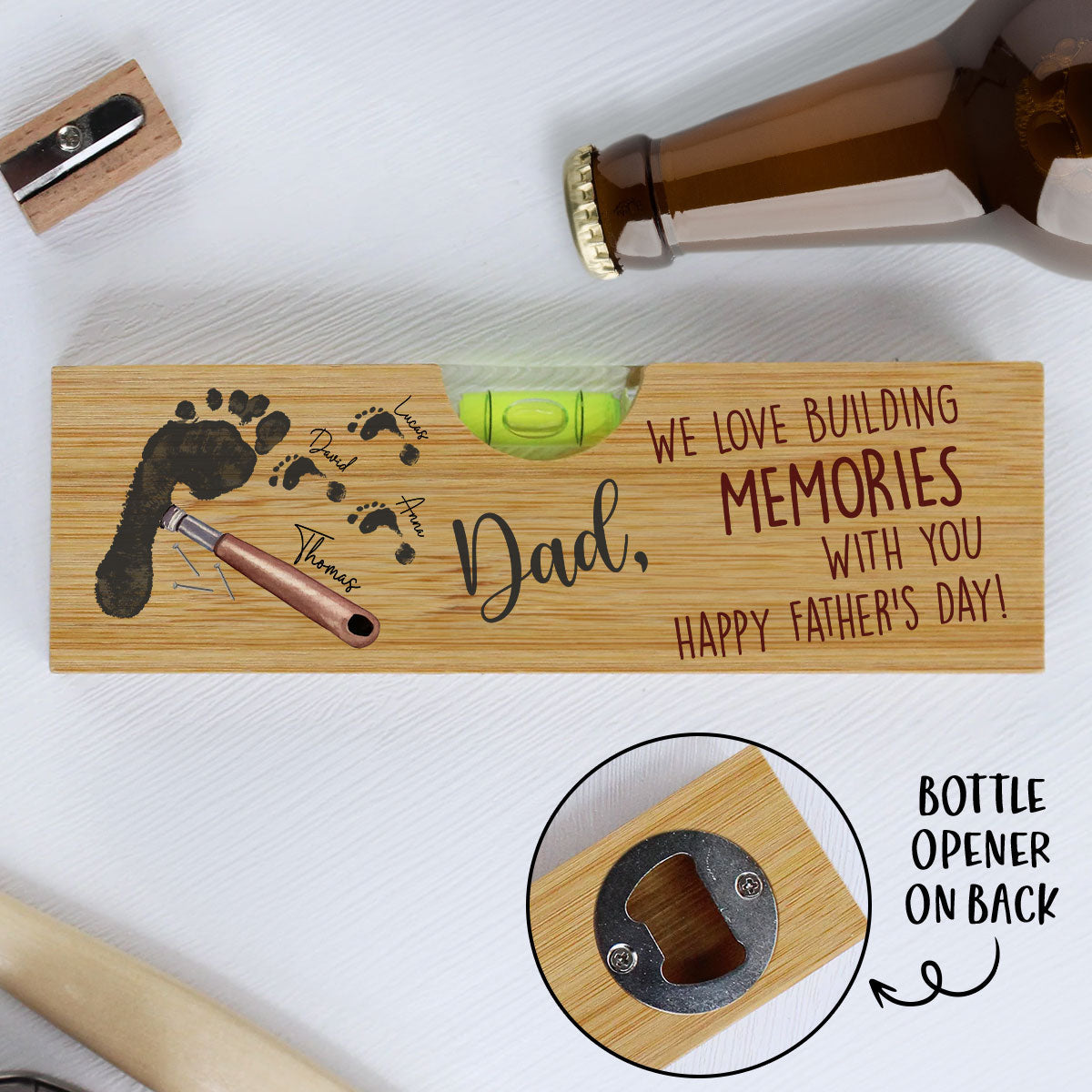 Building Memories With You - Personalized Custom Wooden Spirit Level Bottle Opener