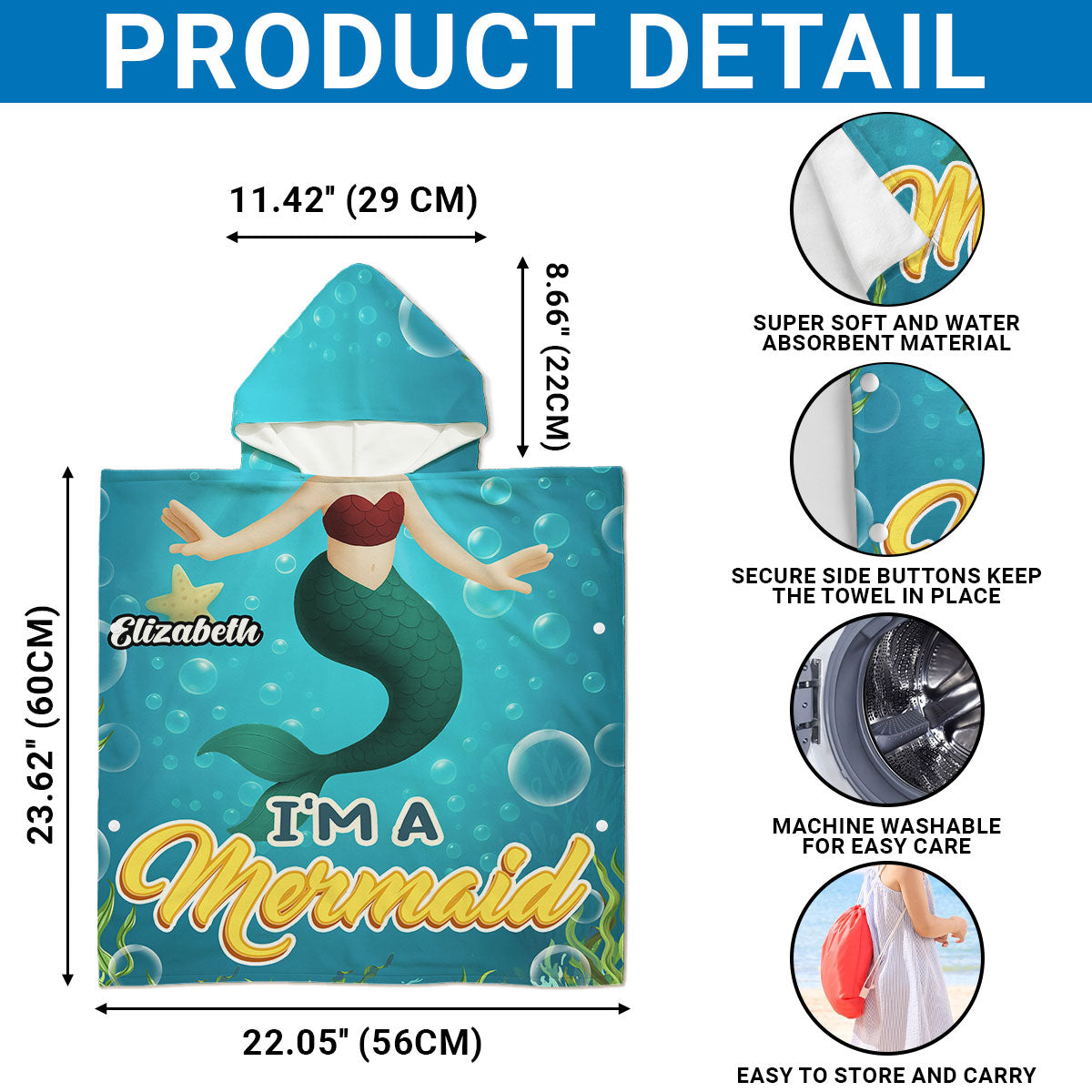 I Am Mermaid - Personalized Custom Hooded Beach Towel