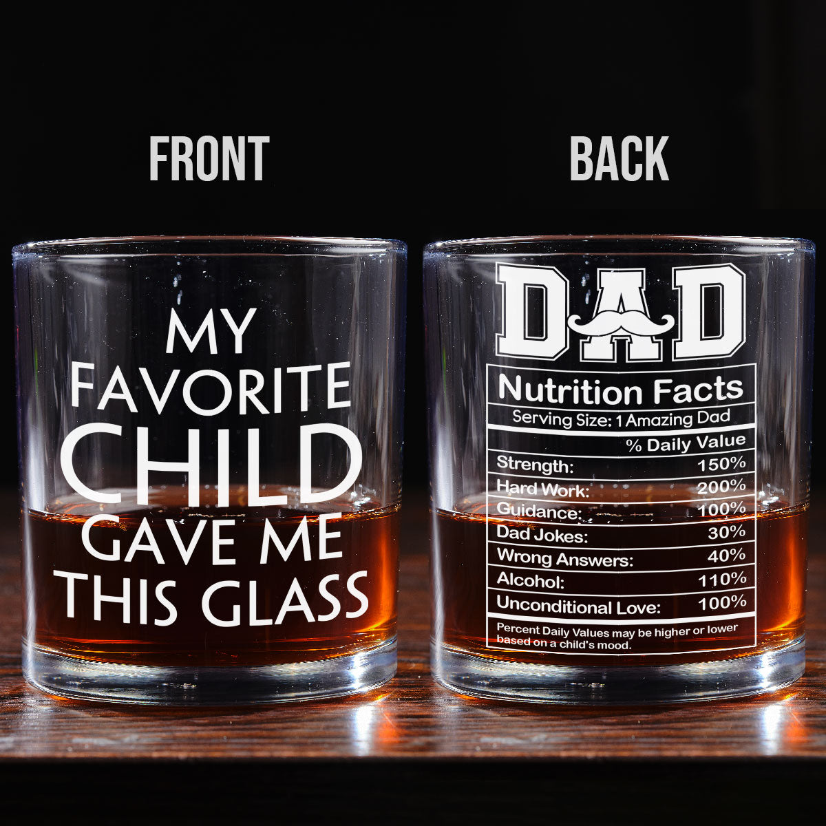 Nutrition Facts Of Dad - Personalized Custom Whiskey Glass