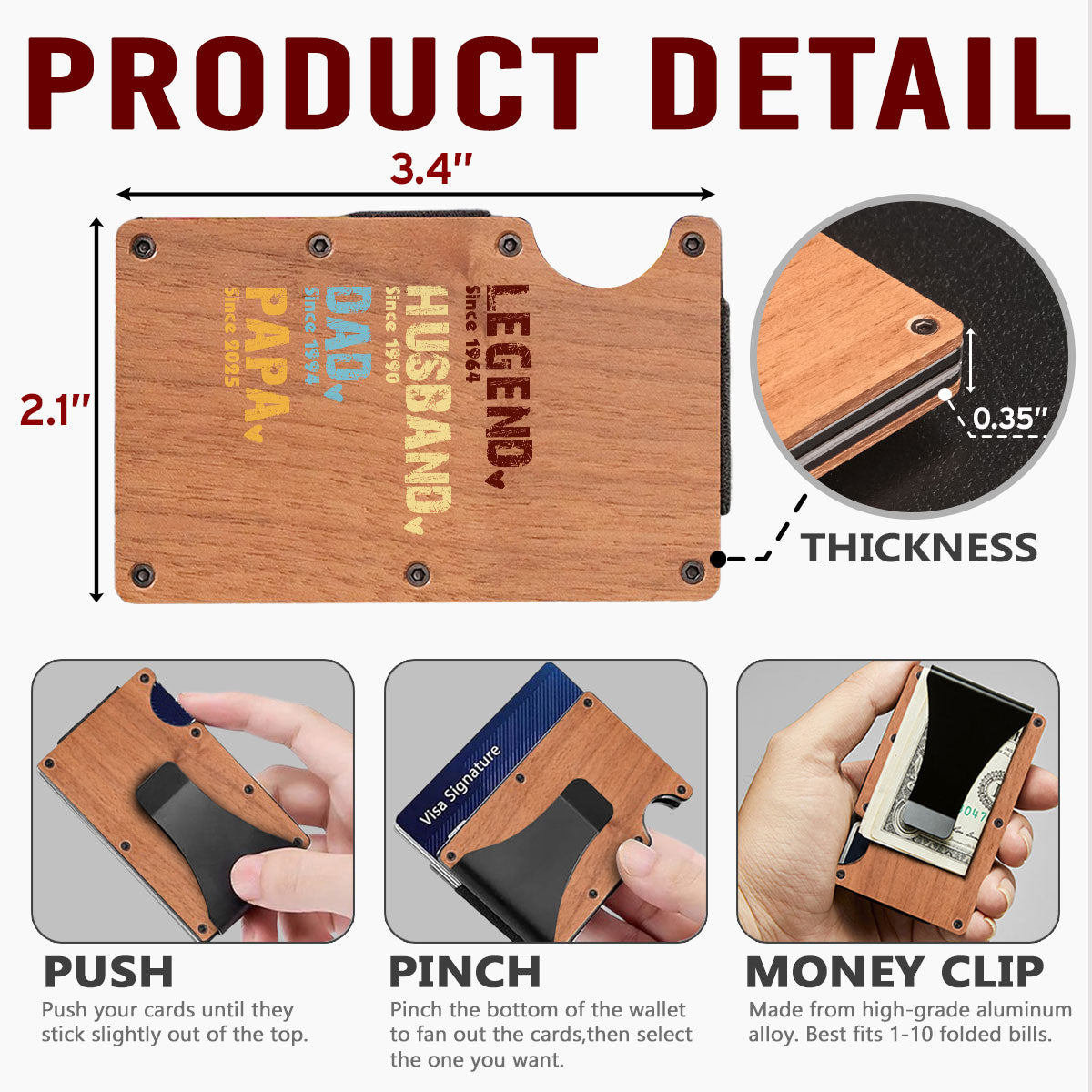 Legend Husband Dad Grandpa - Personalized Custom Wooden Card Holder