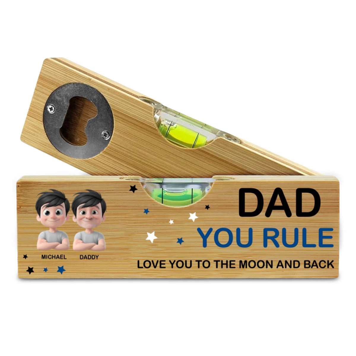 Dad You Rule - Personalized Custom Wooden Spirit Level Bottle Opener