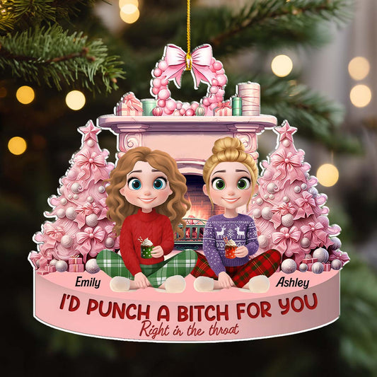 Pink Christmas Best Friends - Personalized Custom Acrylic Ornament 