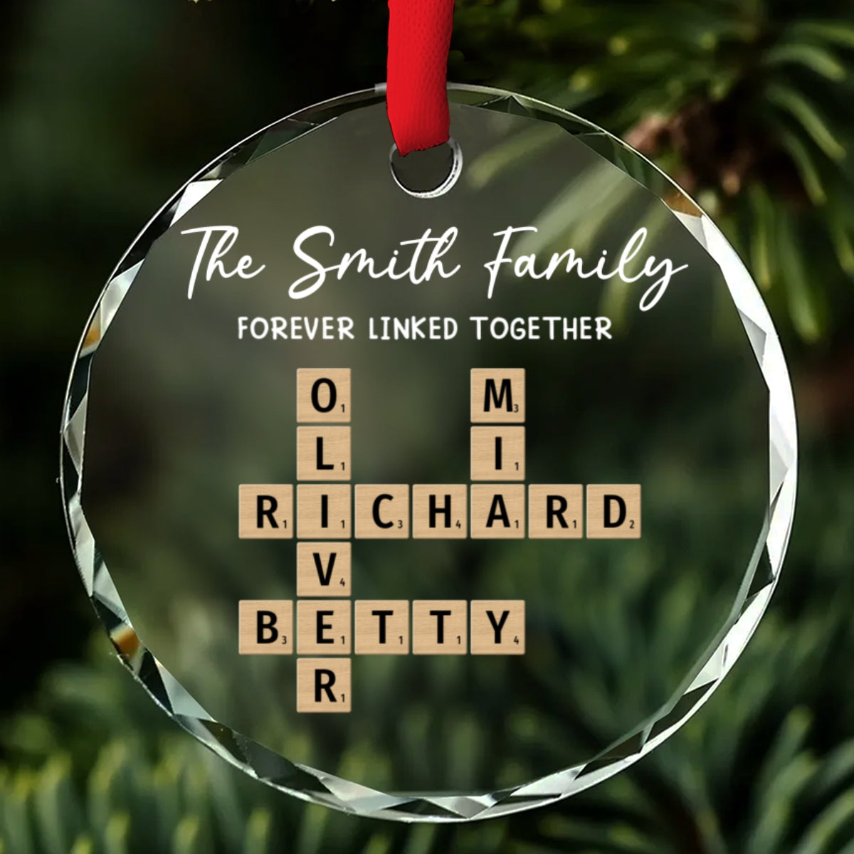 Family Hearts Forever Linked Together - Personalized Custom Glass Ornament